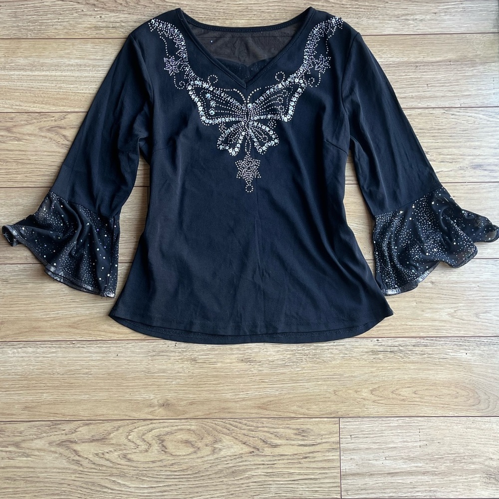 Elegant Black Embellished Women's Top